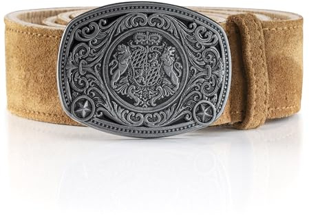 Cintura tradizionale tedesca con fibbia per Lederhosen e tutti i pantaloni, Marrone brillante, 42-44 inch
