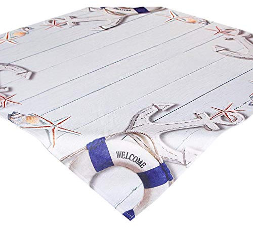 Tischdeckenshop24 Tischdecke WILLKOMMEN / 85x85 cm / maritim bedruckt / quadratisch / für Haus und Garten