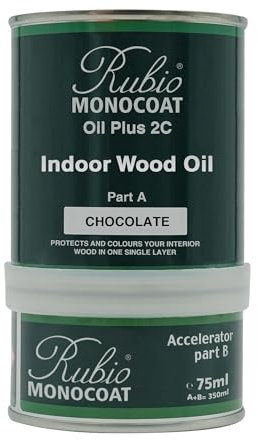 Rubio Monocoat Oil Plus 2C Wood Finish, 14 m² - Chocolate | Quick-Dry, Eco-Friendly Linseed Formula for Indoor Surfaces | Includes Accelerator (Part B) | Protector | 350 ML