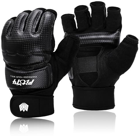 FitsT4 Sports MMA Handschuhe Boxhandschuhe gepolstert, Trainingshandschuhe Boxsack Sandsack Kickboxen Kampfsport Taekwondo Sparring mit Handgelenkschutz für Herren Damen,Schwarz,XS