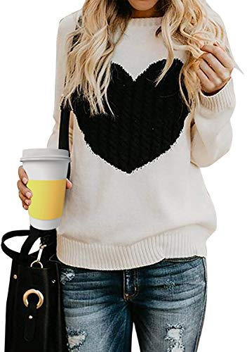 Tuopuda Mujer Jerséis Punto Suéter de Moda Cuello Redondo Manga Larga Sudaderas Blusas Cálido de Invierno Tops