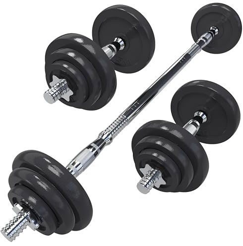 GYM MASTER 20kg Adjustable Cast Iron Dumbbell & Barbell Weight Set With Bar Joiner Included