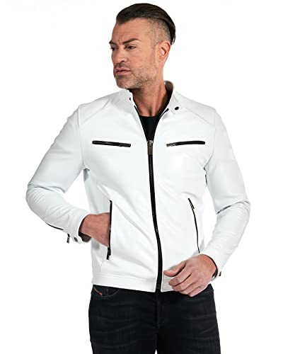 D'Arienzo Giacca in Pelle Bianca Uomo Giubbotto Moto Giubbino Biker Vera Pelle Made in Italy Hmailton 46/Bianco