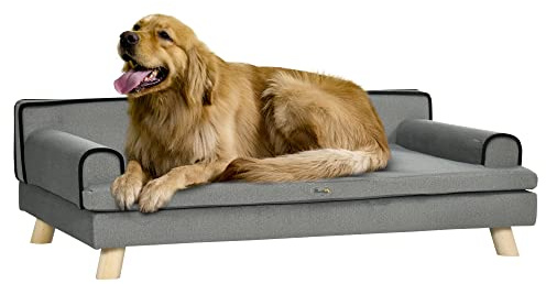 PawHut Dog Sofa w/Legs, Water-Resistant Fabric for Large, Medium Dogs - Grey
