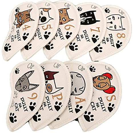 Schlägerhauben für Golfeisen - PU-Leder-Eisenkopfbezüge für Golfschläger 9 Stück,Golf-Eisenabdeckungen-Set Golfschläger-Kopfabdeckung Passend für die meisten Eisen, Golfzubehör Pw tools