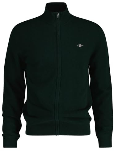 GANT Cárdigan extrafino con Cremallera de Lana de Cordero, Tartán Green, L
