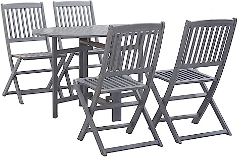 QZZCED Juego de muebles de balcón, muebles de terraza, sofá de jardín, juego de muebles de jardín, 5 piezas, madera maciza de acacia gris para jardines, terrazas, balcones