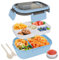 OWill Lunchbox,brotdose mit fächern 1200ml,lunchbox erwachsene mit griff,bento box mit soßentopf und Besteckset,lunchbox kinder,jausenbox erwachsene kinder,mikrowellen und spülmaschinenfest,Blau