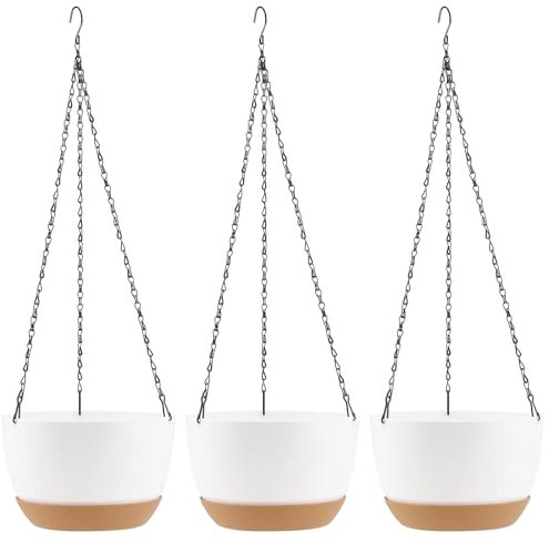 FUNSUEI 3 Stück Blumenampel Hängend Außen, 20,5cm Hängende Pflanzgefäße Blumentopf Kunststoff, Pflanzenampel Hängend, Hängetopf für Pflanzen für Außen Innen Balkone Garten Haus Deko