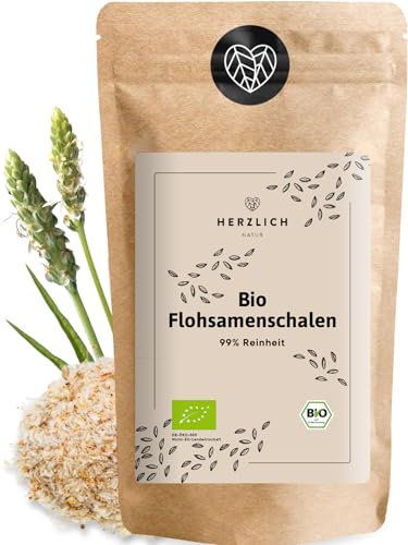 Bio Flohsamenschalen 1000g | 99% Reinheit - Indische Flohsamenschalen - Ballaststoffreich, Laborgeprüft - Perfekt für Verdauung, Müsli, Joghurt, Backen | Zertifizierte Bio-Qualität | Herzlich Natur
