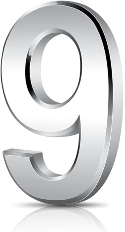 Numeri civici 3D argentati, impermeabili, numeri civici autoadesivi per caselle postali, appartamenti, hotel, cortili, bar (9)