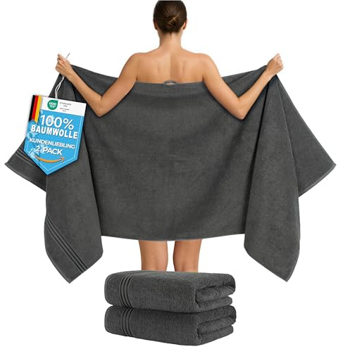 Hammetex Lot de 2 Très Grandes Serviettes de Bain et Sauna 80x200 cm, 100% Coton 500 GSM, Absorbantes, Séchage Rapide, Certifiées Oeko-TEX, Serviettes de Spa et de Sauna, Anthracite