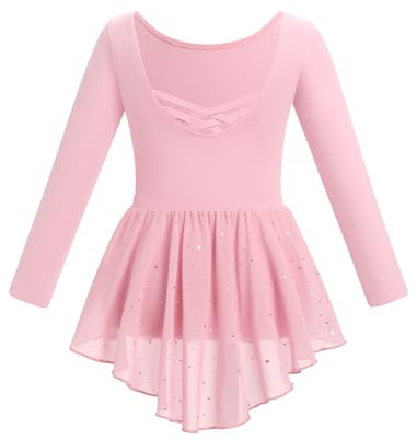 IDOPIP Vêtements de Ballet pour Enfants Robe Leotard Danse Justaucorps Jupe à Paillettes Deux Pièces Manches Longues Ballerines Fille