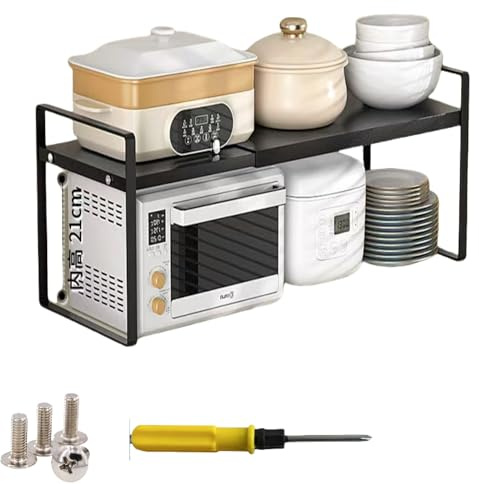 CNKHDZ 1Piece Nero Porta piatti e porta stoviglie allungabile,35－65×27×25CM mensole cucina salvaspazio,ripiani salvaspazio cucina,organizer credenza,Facile da montare