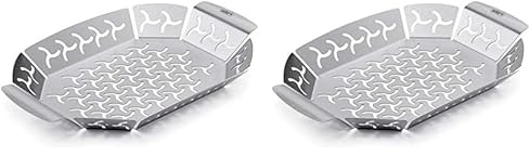 Weber Premium Grillkorb - Klein (27 x 19cm), Hitzebeständige & spülmaschinenfeste BBQ Grillschale aus Edelstahl, Ideal für Beilagen (Fleisch, Gemüse), für alle Grilltypen geeignet - Silber (6677)