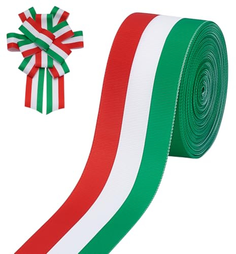 PH PandaHall Cinta de rayas rojas, blancas y verdes de 20 yardas, cinta de grogrén de poliéster, cinta de doble cara de bandera italiana de 2 pulgadas para decoración de fiestas, vacaciones, desfiles