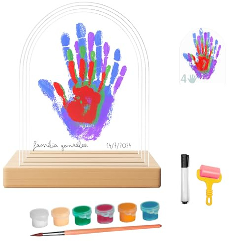 HuBorns - Cornice Impronta Mani e Piedi Neonati con Spazio per 4 Impronte, Kit Impronta Mani Famiglia per Dipingere Impronte, Set Impronte Mani e Piedi Neonato Ideale Regalo Neonato