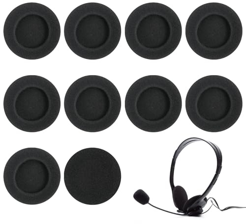 10 cuscinetti in schiuma per auricolari, cuscinetti in schiuma per auricolari, Ø60 mm, nero, ricambio universale, compatibili con cuffie Logitech H390, H600, H609, H760, G330, K550, confortevoli