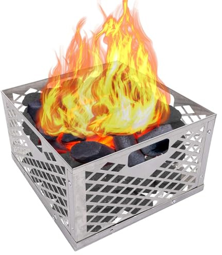 Cesta de Fuego - Soporte para carbón de Acero Inoxidable, para Fumadores Pesados | Accesorios de Cocina a Prueba de óxido, Camping al Aire Libre con asa para Tienda de campaña, calefacción