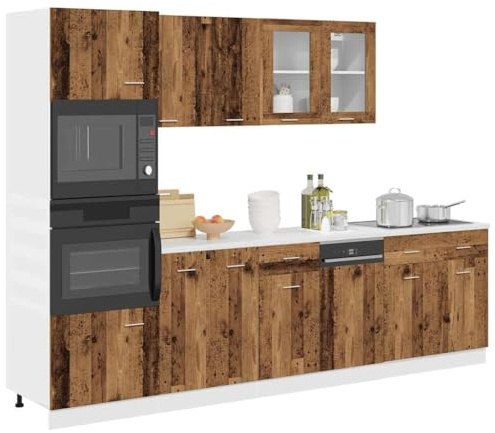 ACAGALA 7-TLG. Küchenschrank-Set, Küchenblock variabel stellbar - Küchenzeile Einbauküche, Altholz-Optik Holzwerkstoff, Küche Komplett, ohne Arbeitsplatte, Küchenschrank, Hängeschrank
