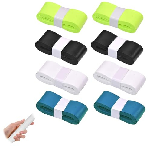 Lot de 8 Grip pour Raquette de Tennis, Ruban de Raquette Grip Bandes Adhésives Bandes de Préhension Adhésifs Antidérapants Prédécoupés Surgrip Tennis Power Touch Overgrip Anti Slip Badminton Tennis