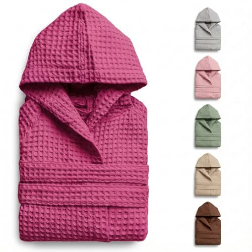 l&j Accappatoio Uomo Donna Unisex con Cappuccio in Nido d'Ape 100% Cotone, Morbido e Assorbente con Tasche Ideale per Bagno Spa Beige Rosa Marrone Grgio Blu (IT, Testo, S, Regular, Regular, Rosa)