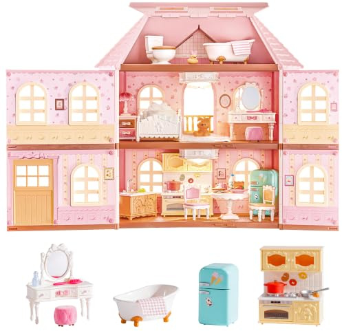 Rolife Haley Island Fairy Rose Cottage Kit de construction pour maison de poupée, villa miniature rose victorienne avec lumières LED, 178 pièces, jeu et cadeau pour enfants, adolescents, adultes