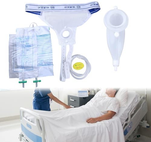 Catéter externo de silicona transpirable para hombres, colector de orina masculino con 2 bolsas de orina reutilizables de 1000/2000 ml para viajes, ancianos, postrados en cama y uso posquirúrgic