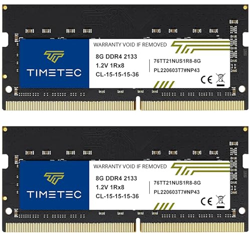 Timetec 16GB KIT (2x8GB) DDR4 2133MHz (PC4-2133P) PC4-17000 SODIMM Laptop RAM – 260-Pin 1.2V CL15 Non-ECC Unbuffered Memory Module for Laptop, Notebook, Mini PC, All-in-One