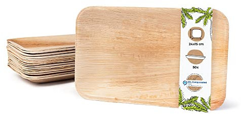 BIOZOYG Einwegteller 50 Stück 24 x 15 cm - Palmblatt Teller Wegwerfgeschirr rechteckig & kompostierbar - Einweg Partygeschirr, Alternative zu Plastiktellern