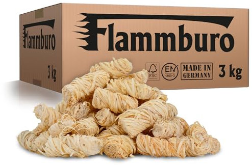 FLAMMBURO (3kg = ca. 240 Stück) Anzündwolle für Kamin, Ofen und Grill – Ökologischer Holzanzünder, Kaminanzünder, Grillanzünder, Anzünder Holzwolle Varianten: (5kg) / (10kg) / (15kg)