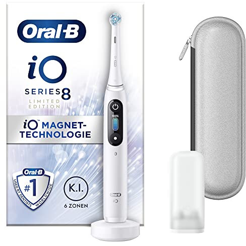 Oral-B iO Series 8 Elektrische Zahnbürste/Electric Toothbrush, 6 Putzmodi für Zahnpflege, Magnet-Technologie, Farbdisplay & Reiseetui, Limited Edition, white alabaster