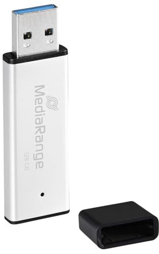 MediaRange USB 3.0 Hochleistungs Speicherstick 128GB - Mini USB Flash-Laufwerk mit hochwertigem Aluminium Gehäuse, externe Speichererweiterung mit Lesegeschwindigkeit von bis zu 220 MB/s, Farbe Silber