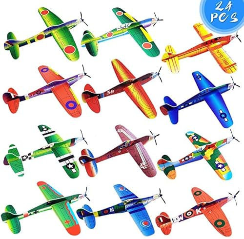 24 Stück Gleitflugzeuge für Kinder,12 Verschiedene Styroporflieger,Einzeln Verpackten Styropor Segelflugzeuge,Gleiter Flieger Wurfgleiter Mitgebsel Kindergeburtstag Gastgeschenke für jungen mädchen