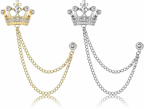 ADRAMATA 2Pcs Spilla Catena per Gli Uomini, Spille del Collare Distintivo Spille della Catena per Camicette, Spilla Corona per Donna Uomo, Vestito Accessori per Uomo, Regalo per La Festa del papà