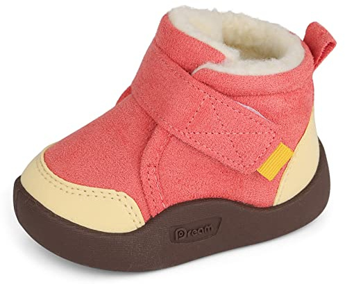 MASOCIO Baby Shoes Girls Winter Snow Boots Infant Toddler Kids Warm Booties Trainers Slippers Girl First Walking Shoes 12-18 Months Size 4 UK Child Pink