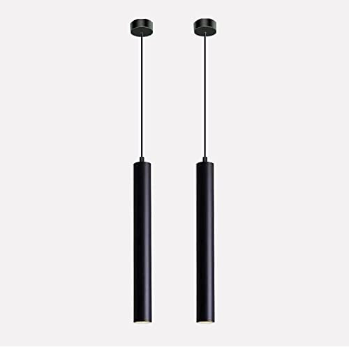 Vecys 2PCS Modern Black Cylinder Pendant Light with 3W COB Patch LED Light Long Tube Chandelier φ4*30.5CM for Indoor Kitchen Island Dining Room Shop Bar Counter