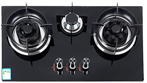 Piano Cottura A Gas da Appoggio A 3 Fuochi, Piano Cottura A Gas da Incasso in Vetro Temperato, Piano Cottura A Gas da Incasso per Cucina Domestica con Protezione della Termocoppia, Facile da Pulire