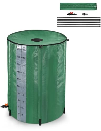 Froadp 200L Regentonne Faltbare Regenwassertonne Regenwasserfass PVC Wassertank für Gartenbewässerung Regenwassertank mit Ablassventil Wasserspeicher zum Sammeln von Regenwasser, Grün