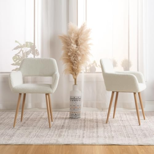 MEUBLE Cosy Juego de 2 Sillas de Comedor Escandinavo Sillón Tapizado en Tela Sherpa con Reposabrazos Patas Metal para Cocina Salón Dormitorio