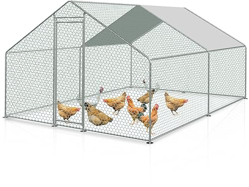 Tubiaz hönshus XXL, utomhuskapsling med säkerhetslås och vattentät PE-färgduk, stabil stålram, hage gott om plats för kycklingar, kaniner och andra små djur, 3 x 3 x 2 m