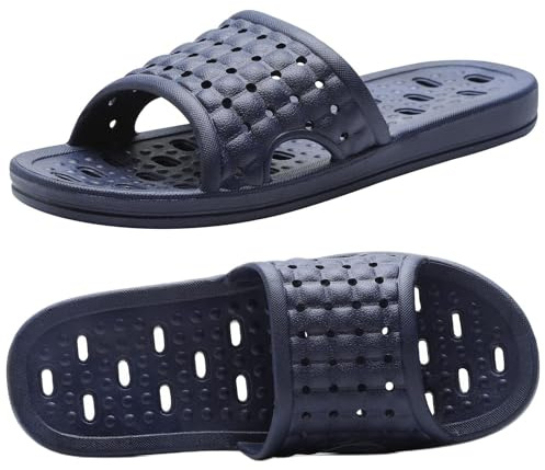 MUQGAOP Ciabatte da doccia ad asciugatura rapida, ciabatte da bagno antiscivolo con fori di drenaggio, scarpe da doccia per donne e uomini, dormitorio, piscina, palestra Blue EU 43/44
