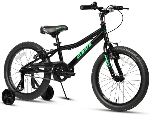 AVASTA Vélo Enfant 18 Pouces pour Enfants de 5, 6, 7 et 8 Ans, garçons et Filles, avec Deux Freins à Main, béquille et siège réglable,Noir