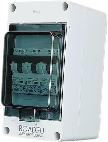 RoadEu - Coffret electrique etanche 230V 16A - Boîte à Disjoncteurs, Tableau Électrique Équipé Disjoncteurs 2P - Phase + Neutre L1+N C. Coffret électrique hermétique IP65
