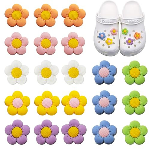 Crocs Anstecker 21 Stücke Crocs Stecker Set für Mädchen, Jungen und Erwachsene Crocks Pins Schön Schuh Charms Blumen Schuhanhänger Schuhanstecker Blumen-Anhänge