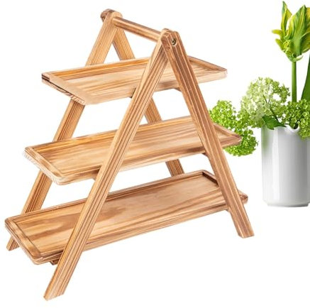 3 Tier Slate Cake Stand,Rustic Tiered Serving Platter For Afternoon Tea,3 Tier Serving Tray,Fruits Platter,Food Display Rack,Foldable Rack Wooden Cupcake Stand For For Tea Wedding