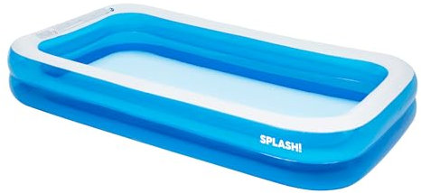 SPLASH! Inflatable Rectangular Family Pool – Large Outdoor Garden Paddling Pool with Durable Vinyl, Quick Inflation, Hose Adaptor & Safety Features – Ideal for Kids and Adults