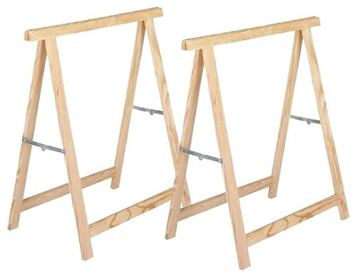 Suinga Confezione da 2 cavalletti in legno pieghevoli per falegnameria e fai da te 74 x 73,5 cm | ideale per montare tavole e tagliare legno