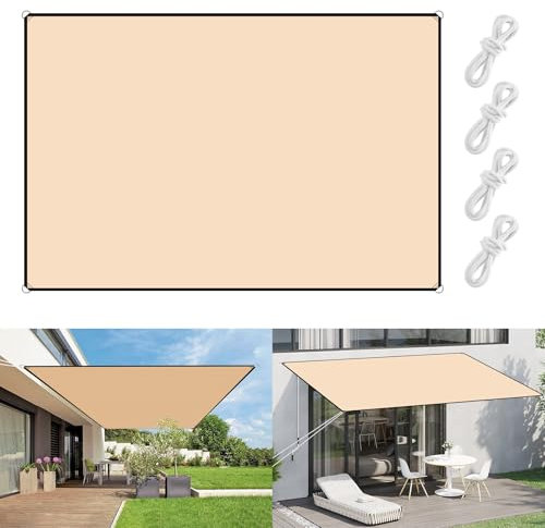 eROOSY Rectangular Sun Shade Sail，2 x 3 m Awning Canopy UV Block and waterproof With Free Rope,for lawns, gardens, swimming pools,party,picnic outdoors (khaki)