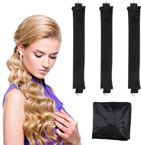 Heatless Hair Curler (3 pezzi), Bigodini per dormire, Strumento per Lo Styling Dei Fai-Da-Te, Per tutti i tipi di capelli, Capelli Medi Lunghi Dormire, Nero